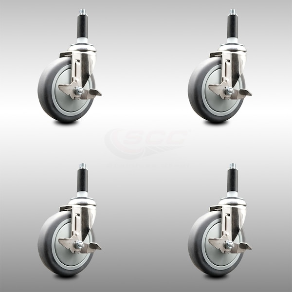 Service Caster 5 Inch 316SS Thermoplastic Rubber Swivel 7/8 Inch Stem Caster Set Brake SCC SCC-SS316EX20S514-TPRB-TLB-78-4 - main